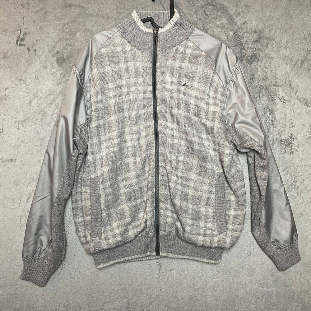 FILA Golf Mens Plaid Varsity‎ Bomber Jacket Medium Full Zip Retro Y2K Preppy